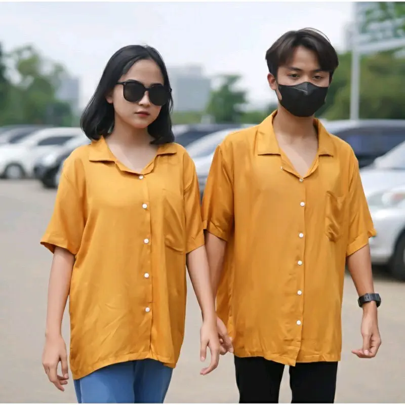 KEMEJA HAWAI POLOS UNISEX LENGAN PENDEK Cowok Fit Tangan Pria Panjang Casual Basic 5