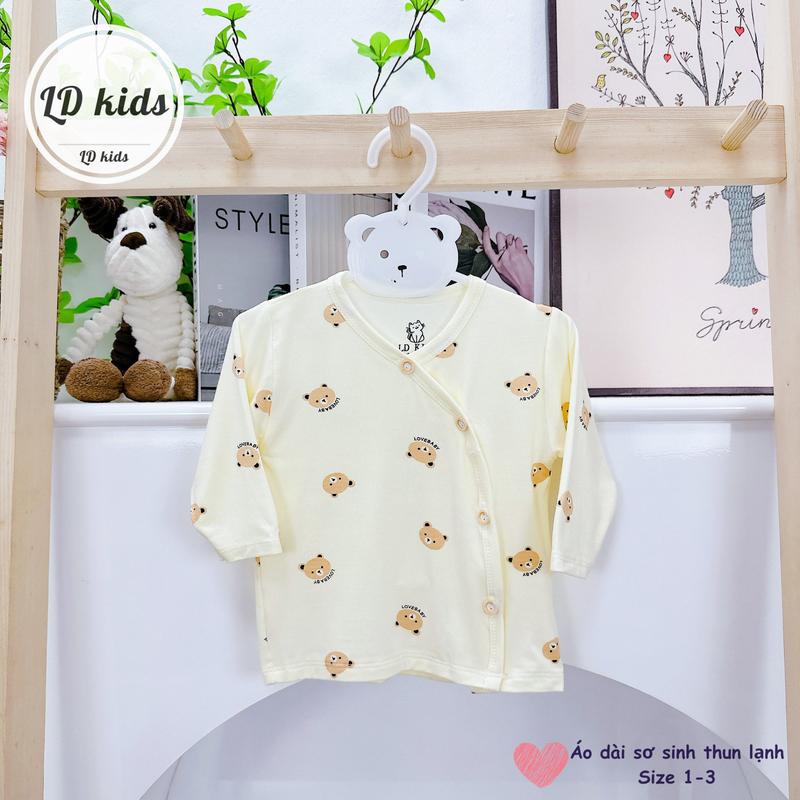 Áo dài thun lạnh màu in hình hoạ tiết dễ thương sơ sinh vạt chéo cho bé size từ ss-9kg 6