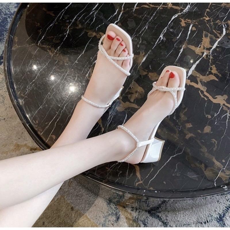 H32 Sandal cao gót hai dây đá xoắn điệu đà gót 3p 5p 7p DéP Nữ Shoes GiàY