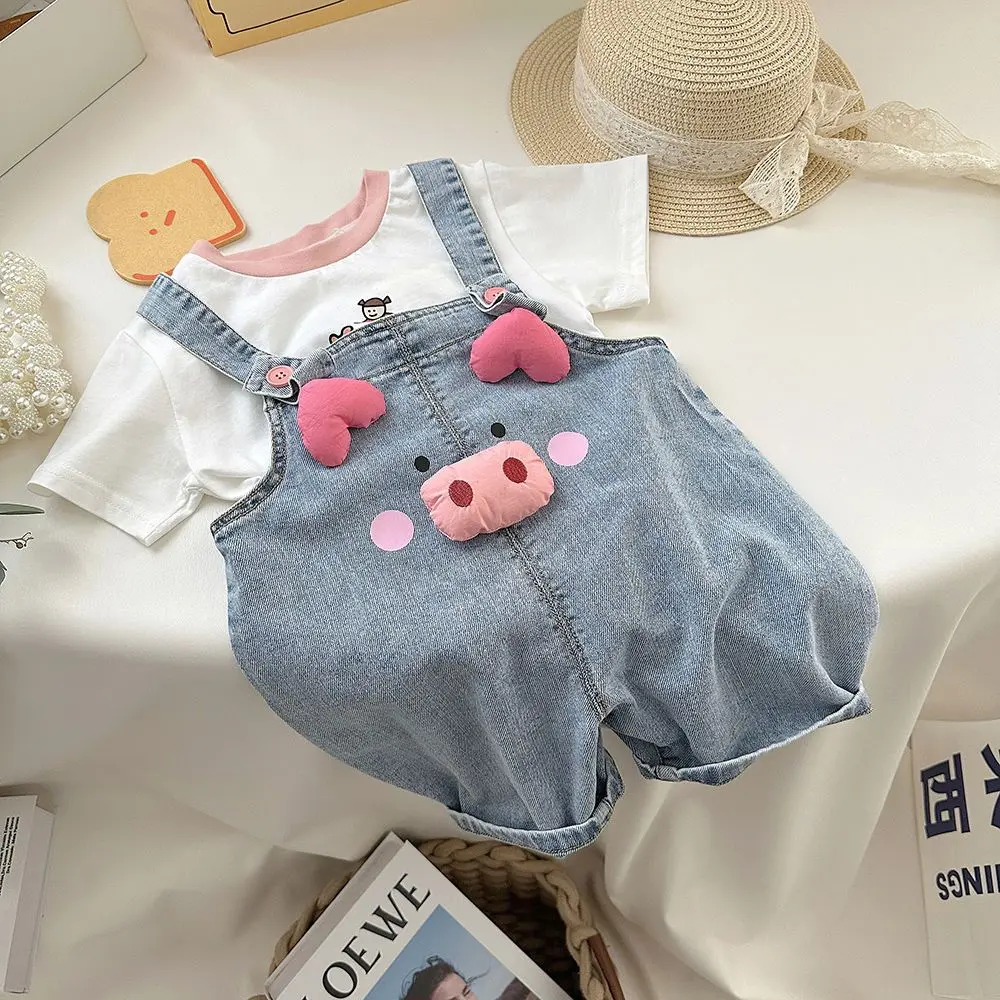 Quần Yếm Denim, Cho Bé Gái Và Bé Trai, Quần Áo Trẻ Em Hàn Quốc, Quần Dài Đến Đầu Gối Dáng Rộng Cho Bé Gái, Quần Thường Ngày Cho Bé Gái, Thích Hợp Cho Mùa Hè