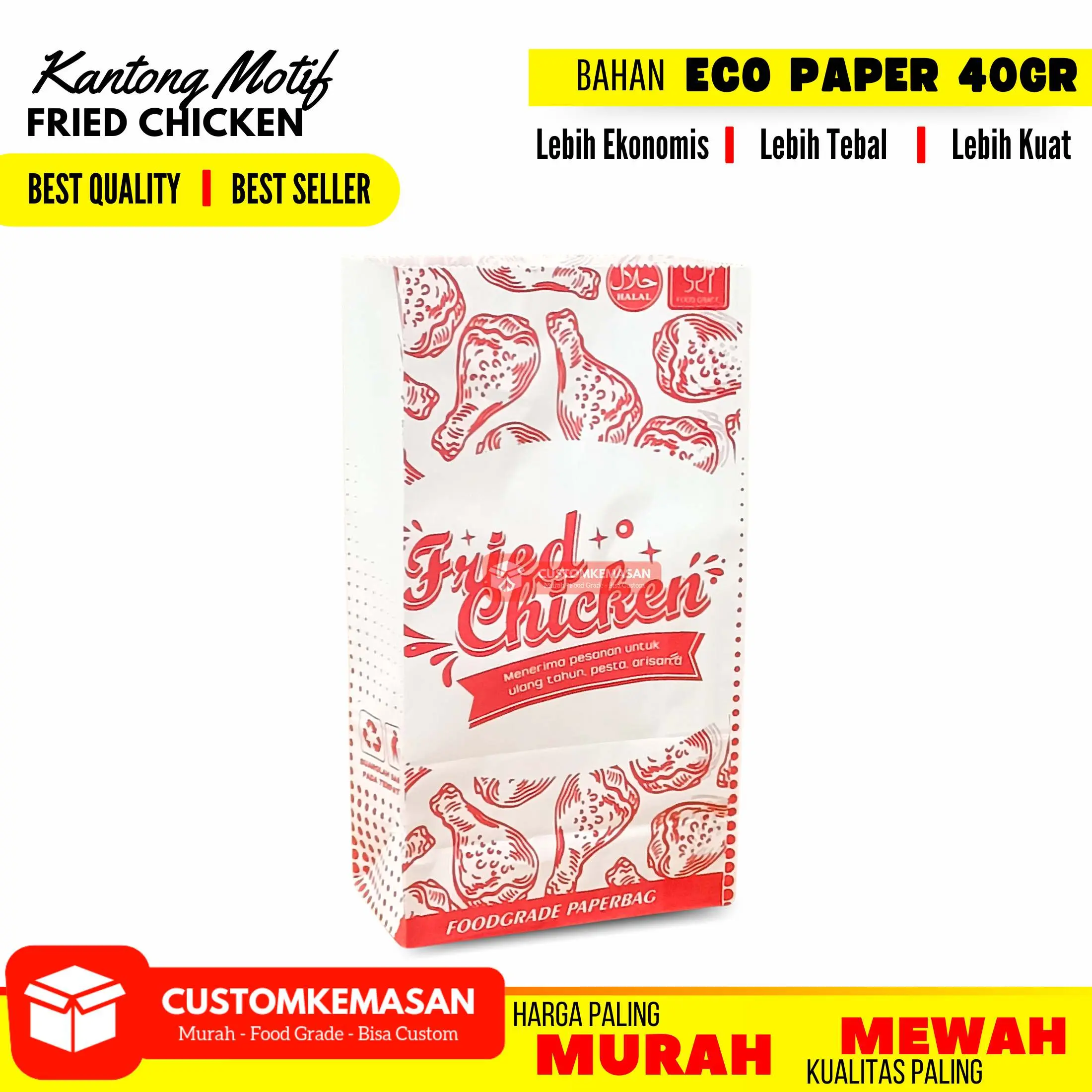 Kantong Fried Chicken Ekonomis 50Pcs / Kemasan Fried Chicken / Bungkus Fried Chicken / Kemasan Fried Chicken Eco Paper / Wadah Fried Chicken / Kantung fried Chicken