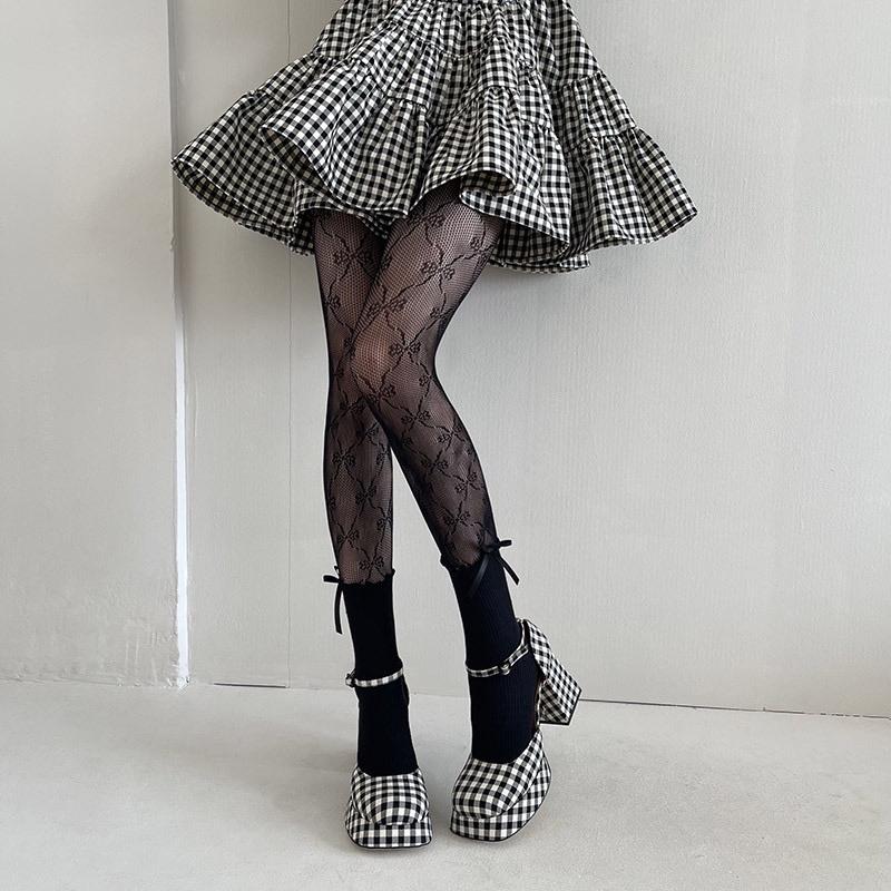 Quần tất ren họa tiết nơ xinh xắn gợi cảm Quần tất da siêu dai sexy Quần tất lưới thon chân che khuyết điểm