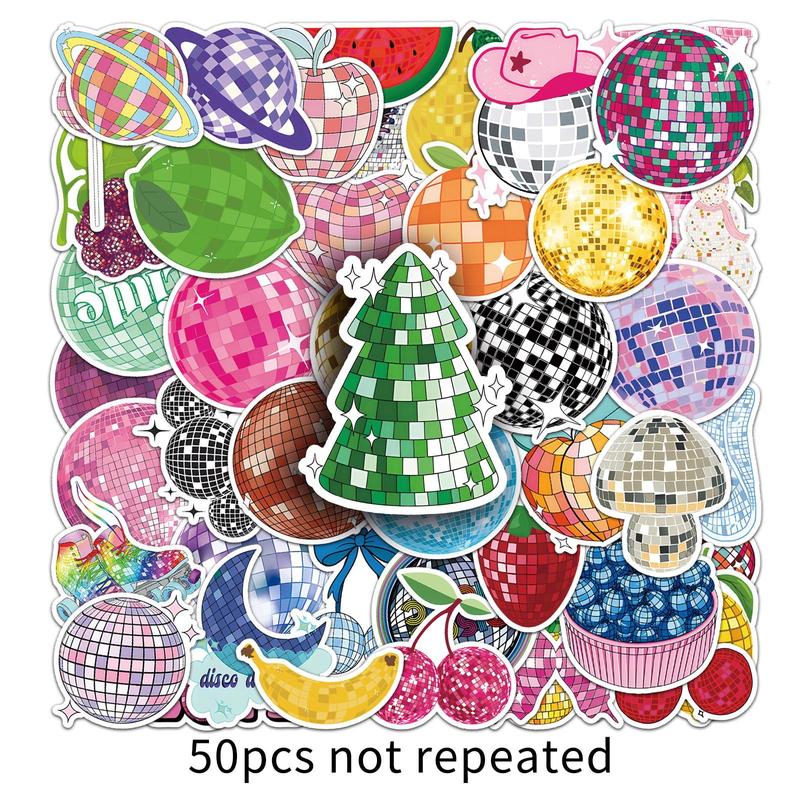 Product Introduction of Disco Ball Pattern Phone Sticker, 50pcs/set Waterproof Self Adhesive Decor Paper, Decor Sticker for Gift Greeting Card Water Bottle Laptop Phone 6