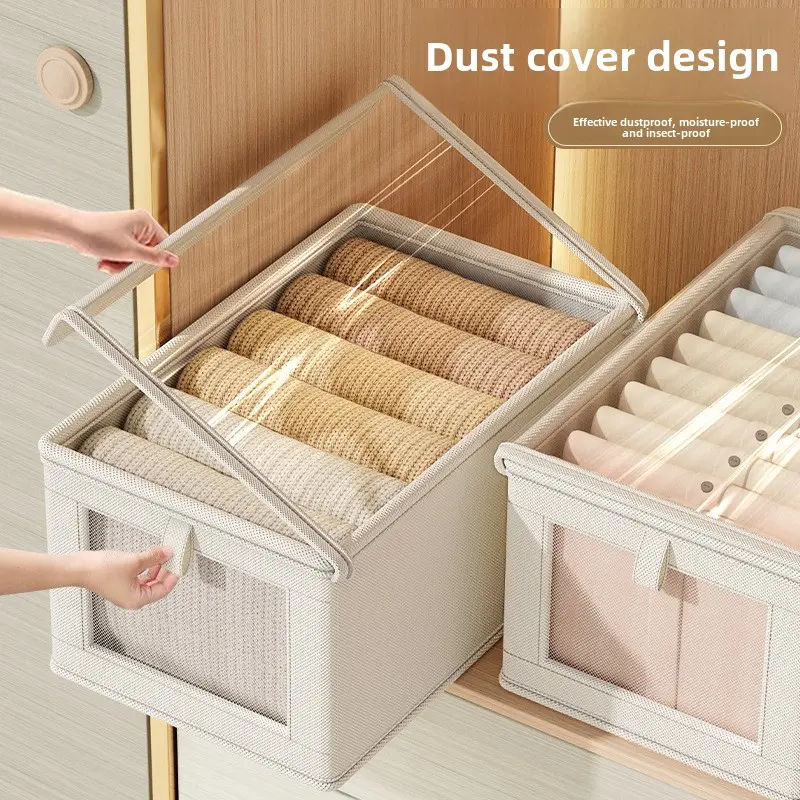 Oxford Cloth Window Visible Clothing Storage Box with Lid for Home Clothes Fabric Storage Bin Large Organizer Box
