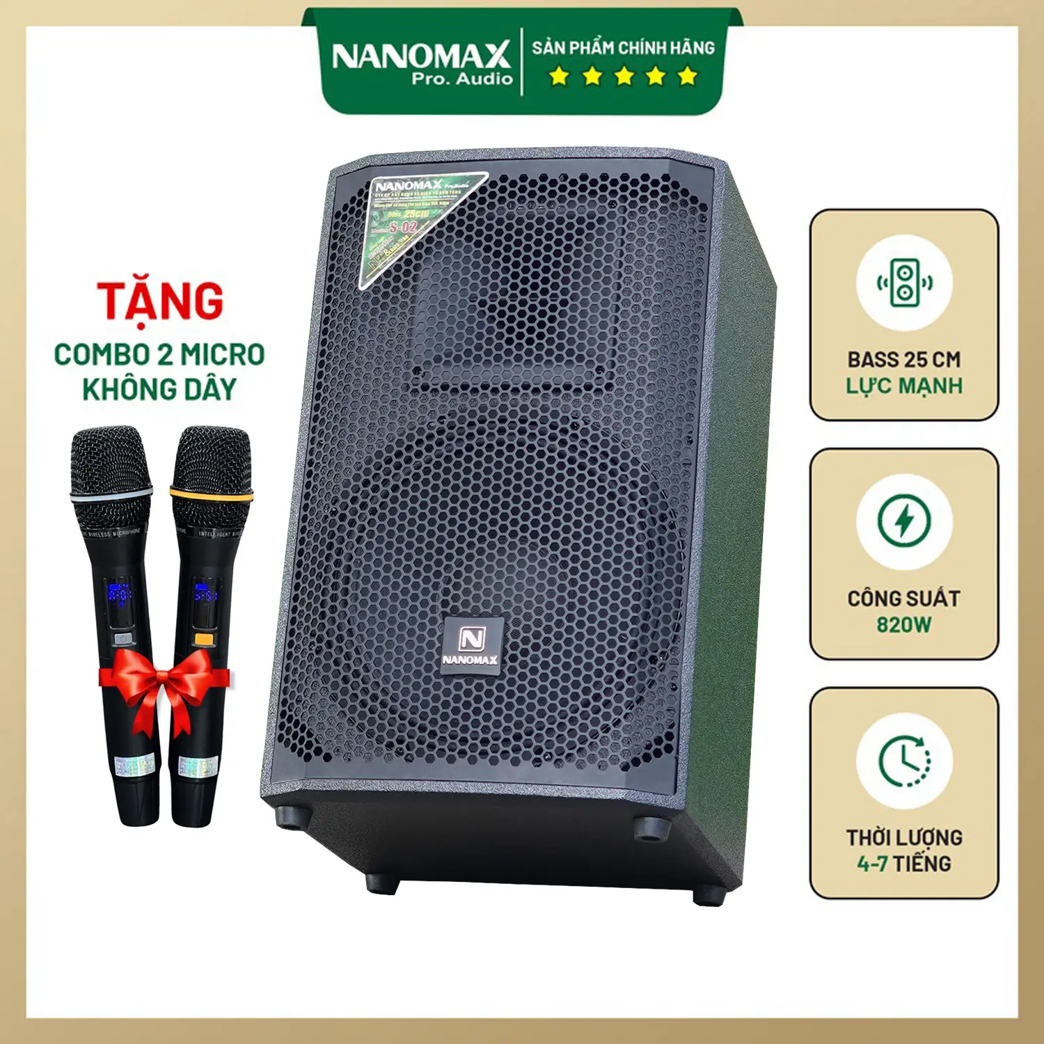 Loa Karaoke Xách Tay Nanomax S-02 Bass 25cm Công Suất Lớn 820w Karaoke Bluetooth
