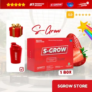 SGROW Susu Bubuk Rasa Strawberry Peninggi Badan Tinggi Kalsium Protein 1 Box 10 Sachet Bonus Tumbler Original & Video E-Course BPOM GMP HACCP
