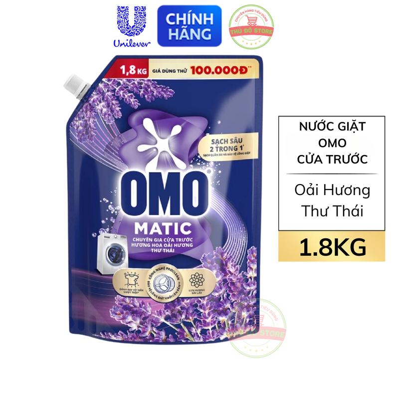 Nước Giặt OMO MATIC Cửa Trước | Cửa Ngang Khử Mùi Thư Thái Oải Hương - Túi 1.8KG