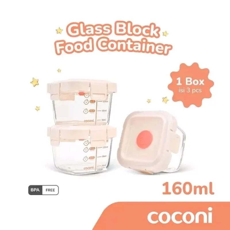 COCONI Food Glass Contrainer 3 pcs x 160 ml | Wadah Mpasi Anak