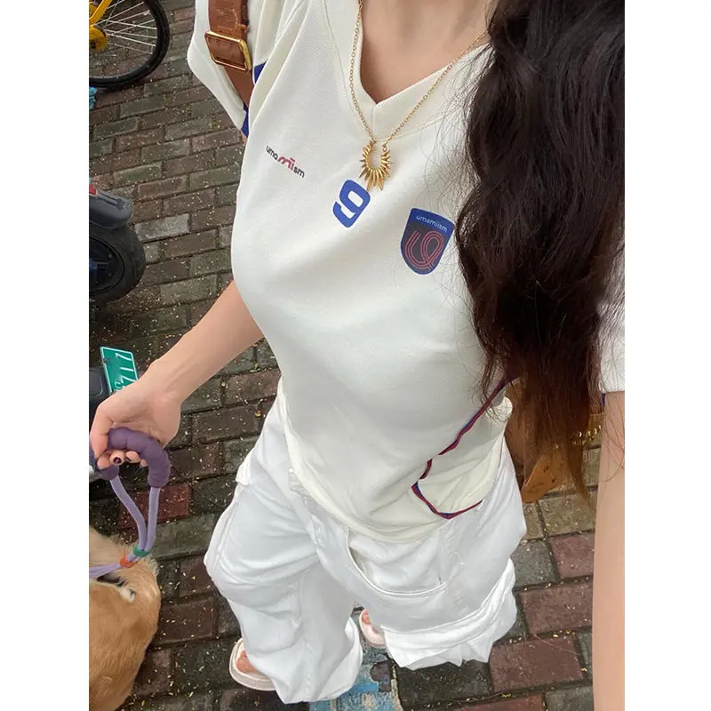 Áo Thun ngắn Tay Áo, Phong Cách Thể Thao Jersey Cổ Điển Mỹ, Dành Cho Nữ, Trang Phục Mùa Hè, Thiết Kế Đẹp, Ôm Sát Độc Đáo, Ngọt Ngào Và Nóng Bỏng, Áo Nữ