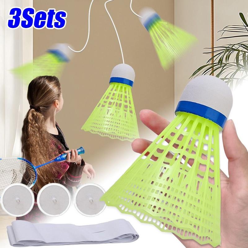 Product Introduction of 3Sets Durable Nylon Badminton Trainer Set Glowing Badminton Balls Elastic Badminton Trainer Lightweight Badminton Practice Aid Tool Beginners 21