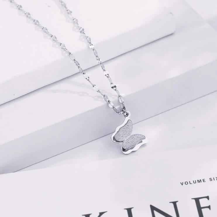 Kalung Wanita Aksesoris Fashion Titan Pecah Kopi Kupu Anti Karat Tidak Luntur Harian Titanium Kulit 7