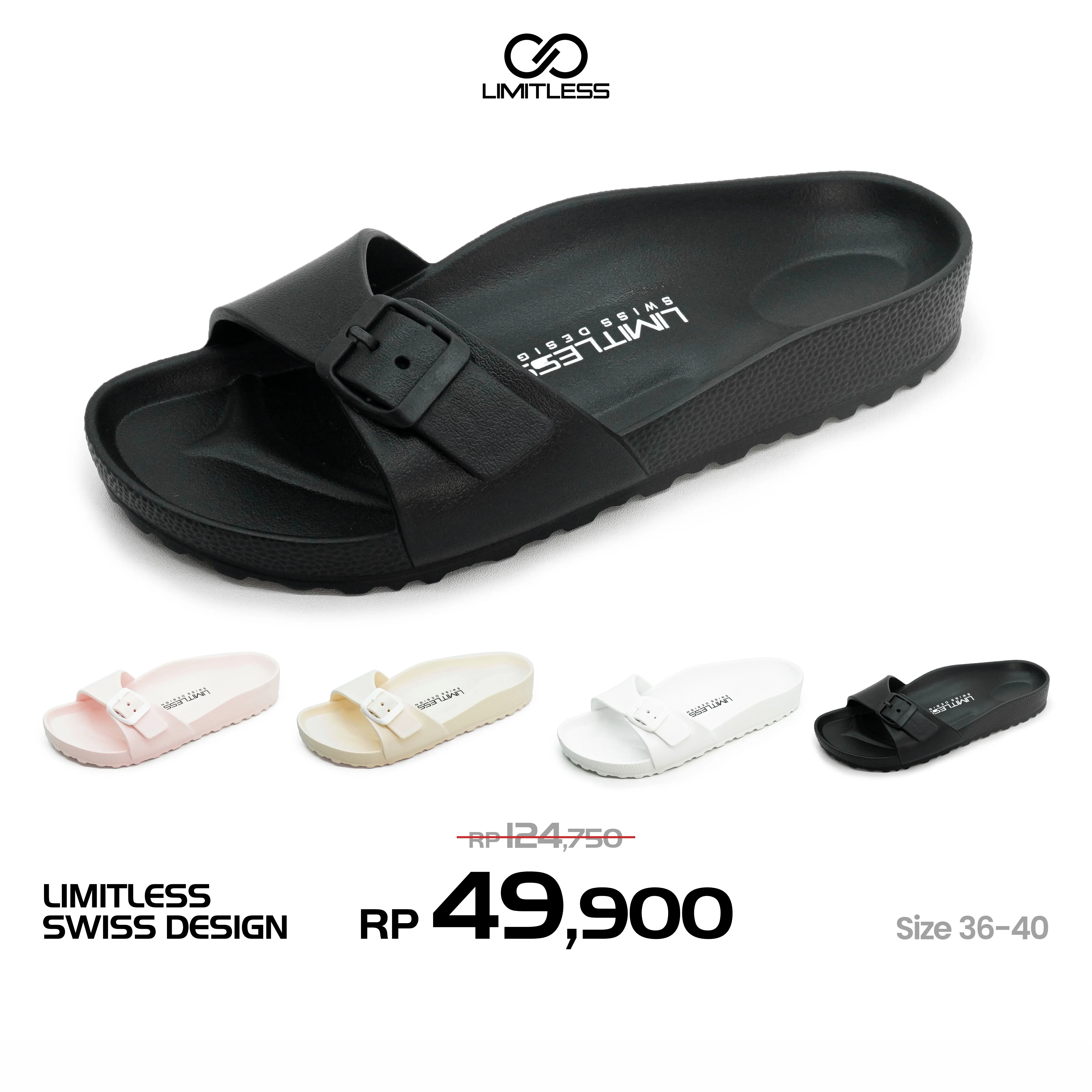 Limitless -  Sandal Wanita Dewasa Slop Elegan Faltform Fashion Sendal Selop Cewek Polos Simpel Black Jelly Shoes ( Karet )