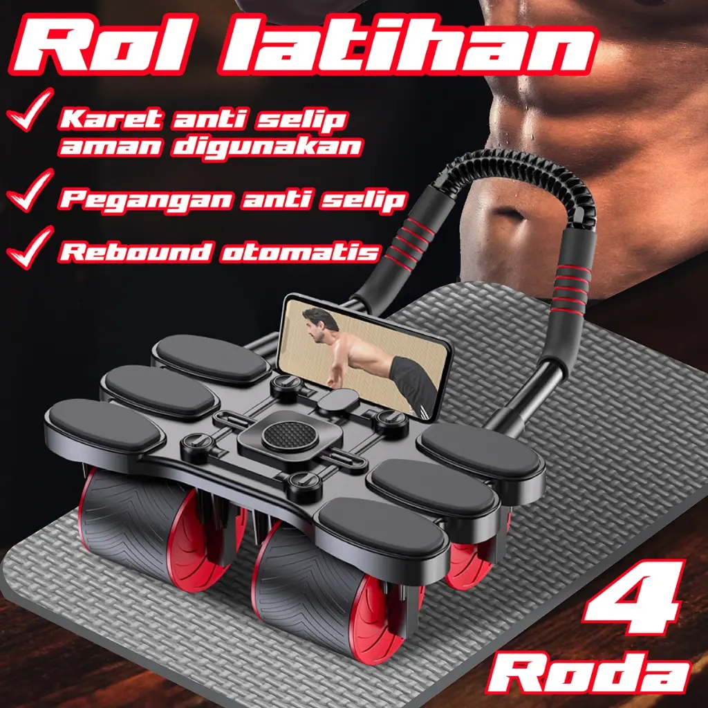Bettersport Ab Roller Double Wheels Alat Push Up Gym Alat Olahraga Latihan Otot Perut GRATIS MATRAS