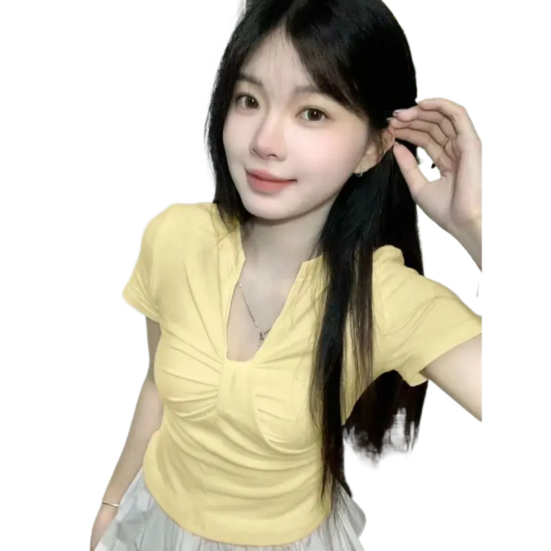 Áo Thun Nữ, Phong Cách Pháp, Tay Ngắn, Trễ Vai, Cổ Chữ V, Trang Phục Gợi Cảm, Thiết Kế Đẹp, Phong Cách Cô Gái Nóng Bỏng, Có Vai Top Women Sơ Mi Shirt Cổ Tròn