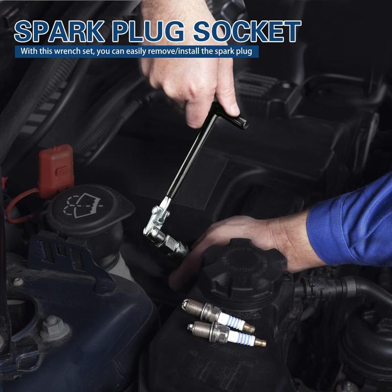 Car Spark Plug Socket Wrench Set, T-handle Car Spark Plug Wrench with 3-size Sockets, Universal Disassembly Tool for Car & Motorcycle 2