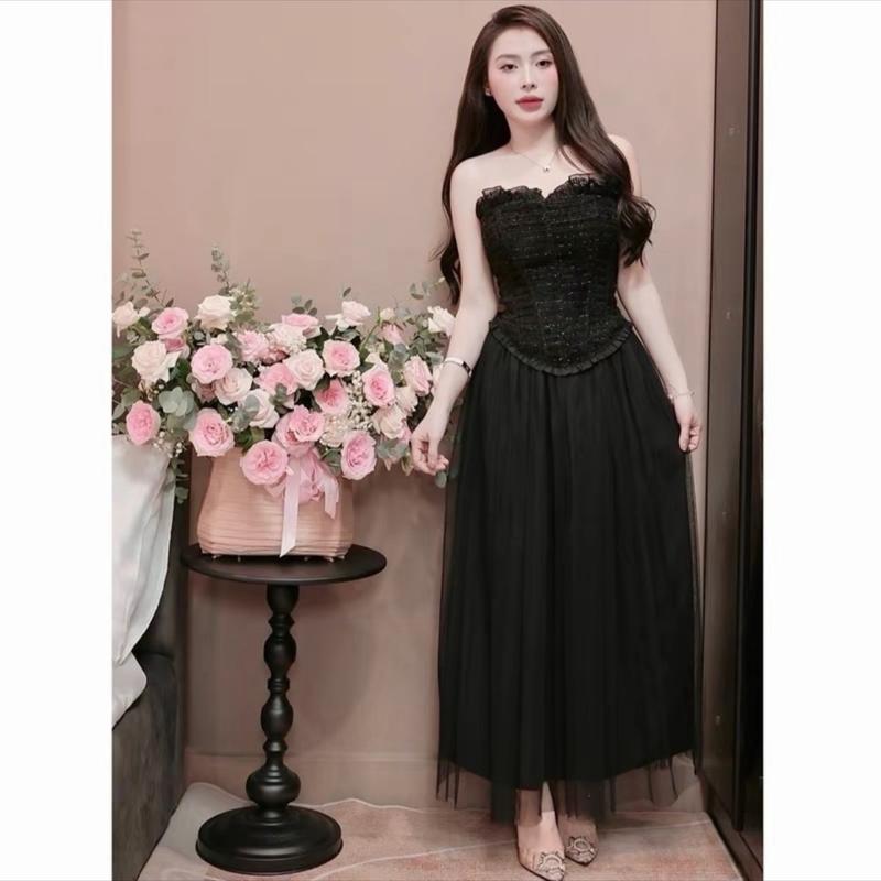￼[HÀNG THIẾT KẾ] Váy cúp ngực 2 dây phối chân váy xòe dáng dài sang chảnh đầm đi tiệc cúp ngực dáng dài đầm corset 5