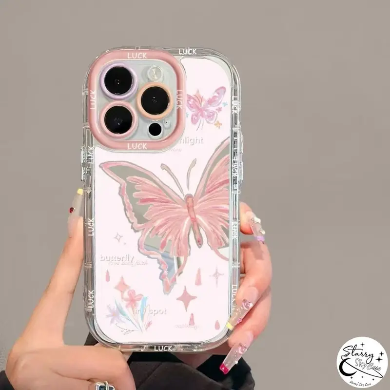 Fashion Kartun Melamun Gemerlap Kupu-kupu Beruntung Surat Grafiti Penutup Mengkilap Untuk Realme C20 C67 C20A C53 C51 C15 C25 C11 C11 2021 C12 C25s Note 50 Narzo 20 30A Kotak Rias Cermin Puff Mewah 2