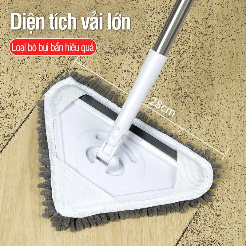 Cây lau trần nhà chổi lau tường, lau kính, lau nhà đa năng xoay 360 độ hình tam giác, cán dài thép không gỉ 4