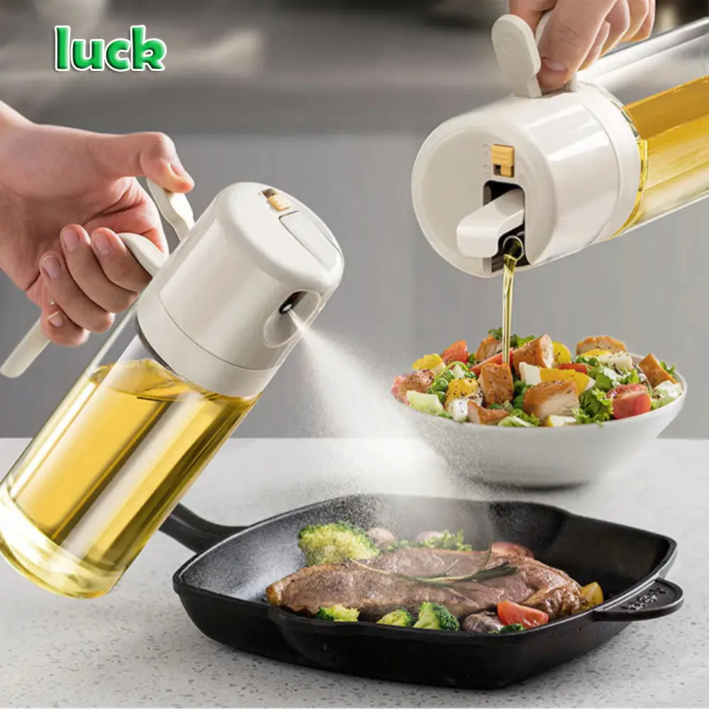 Chai đựng dầu ăn thủy tinh LUCK nắp mở tự động, Bình xịt dầu ăn thông minh 2 trong 1 dung tích 470ml