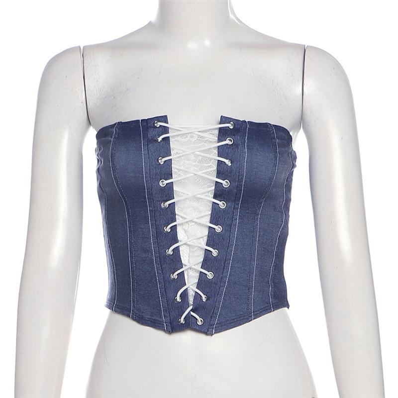 Product Introduction of Quần Áo Nữ, Phong Cách Âu Mỹ Thiết Kế Dây Đeo Chéo Ren Thời Trang, Denim Ôm Sát Áo Vest Nhỏ Thích Hợp Cho Mùa Thu Mới 2024 Top Women 12