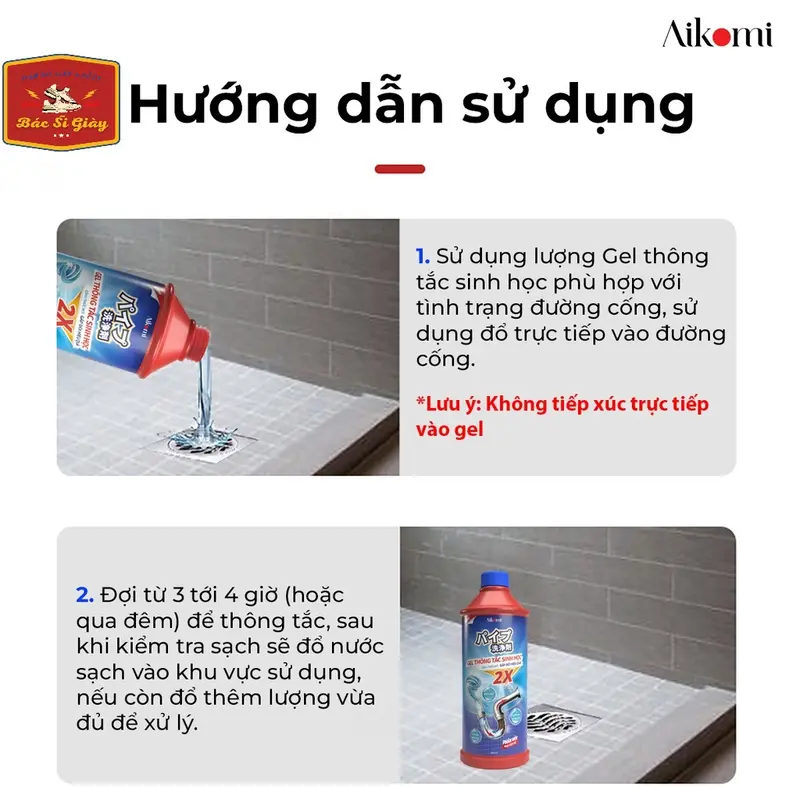 Gel thông tắc cống, ống thoát nước đa năng Aikomi 1000ml (Thông tắc do chất thải hữu cơ) Làm Sạch 3