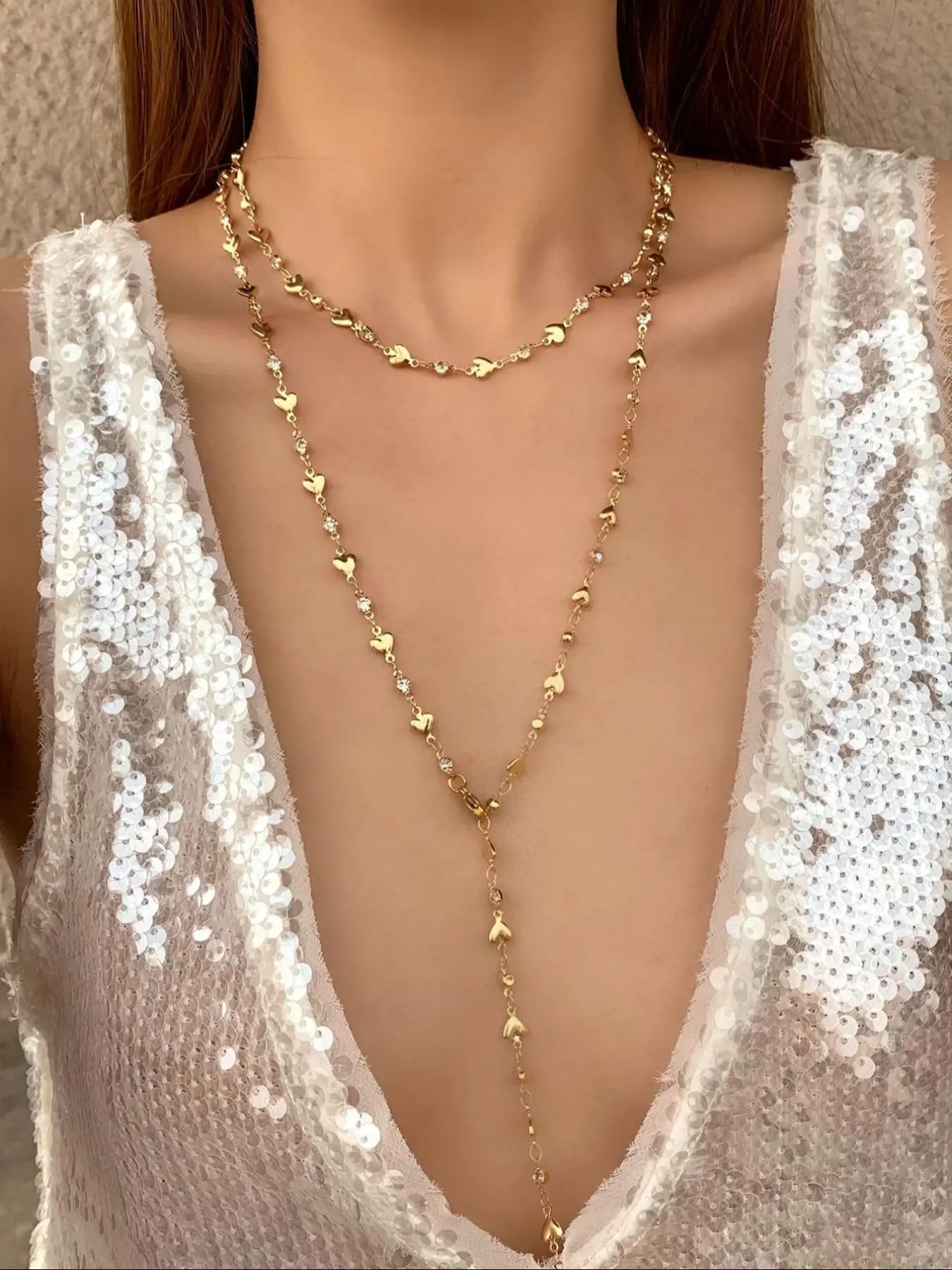 Women's Elegant Heart Design Pendant Necklace & Chain Necklace, Exquisite Trendy Necklace Set, Chic Vintage Jewelry As Gift for Girlfriend