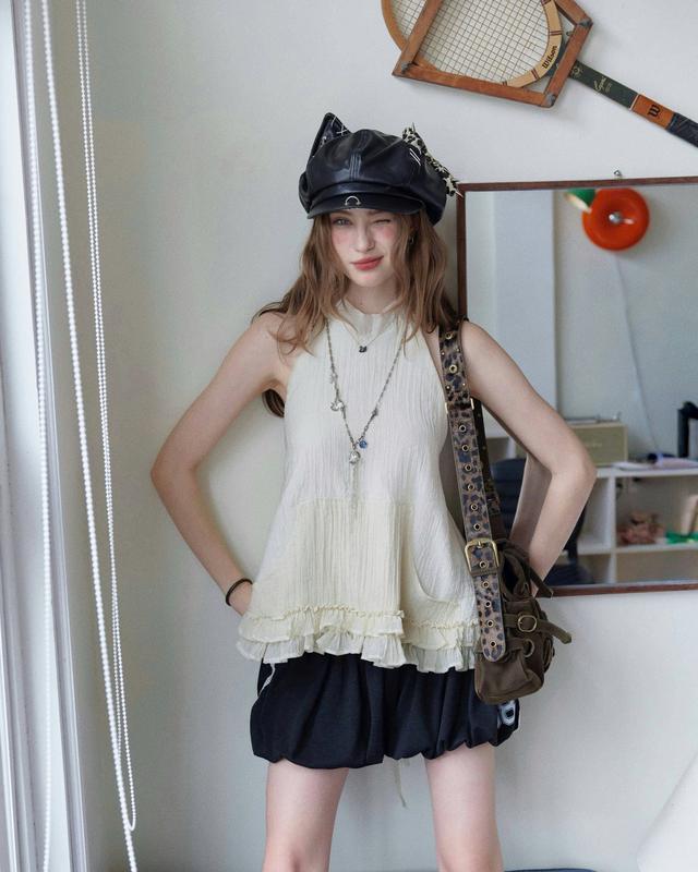  Remmus - Emma Top | Áo cổ yếm hở lưng dây buộc dáng xòe bèo tầng women 