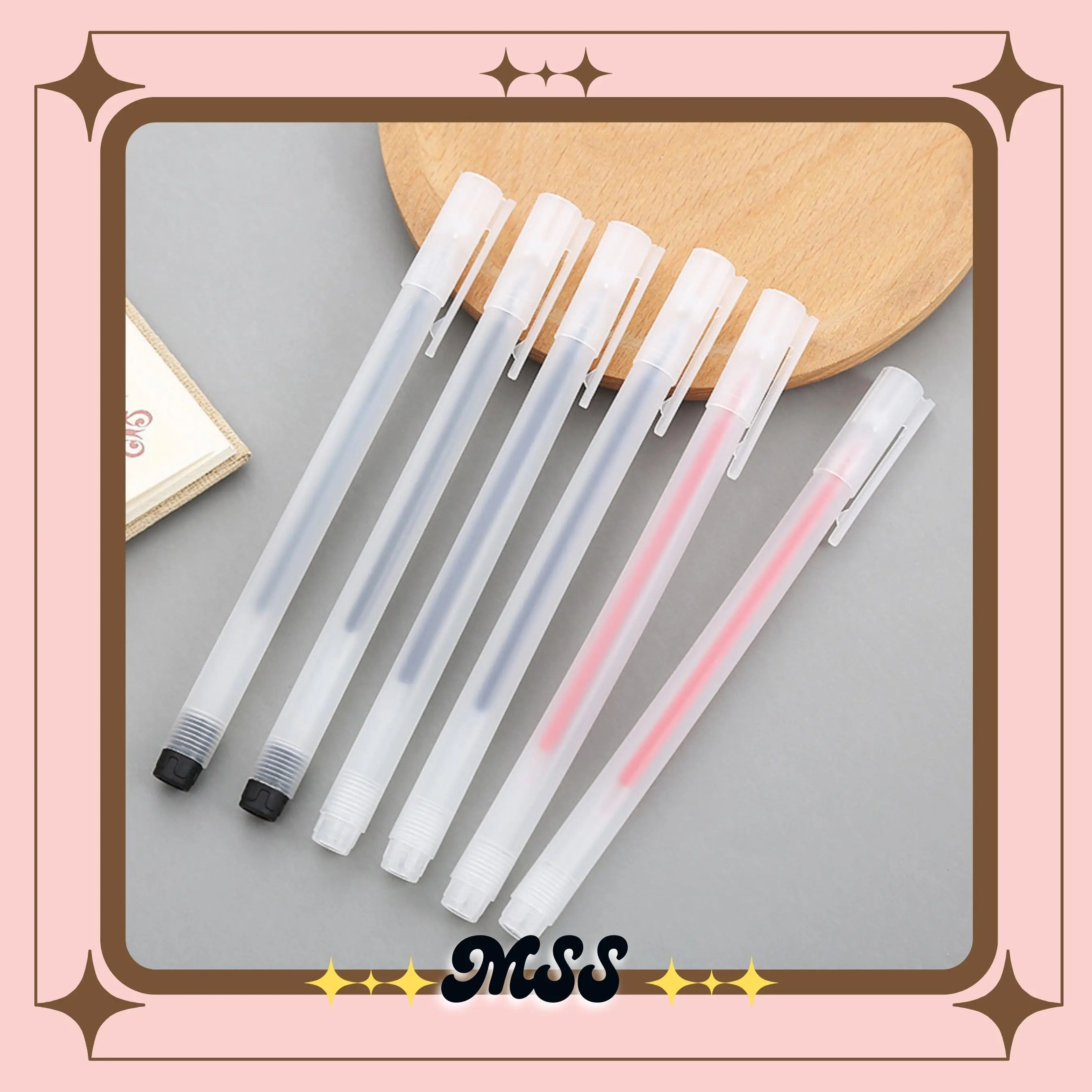MSS- (COD) Pulpel Gel 0.5mm Bolpoin Pena Pulpen Tinta Gel Cair Pena Transparant Pen Gel Merah Plastik