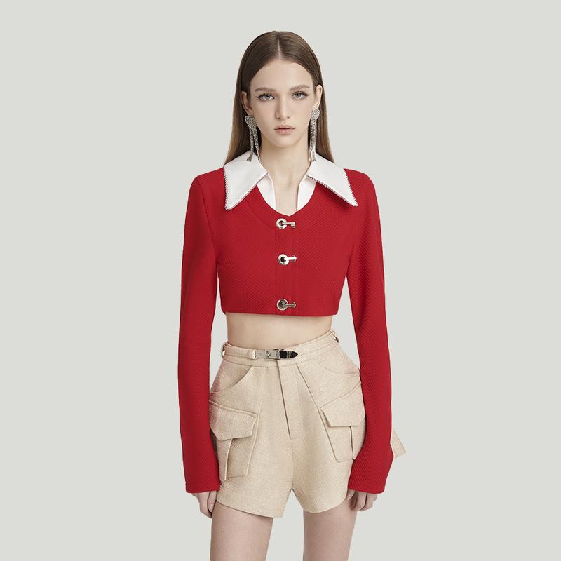 DEAR JOSÉ - Áo kiểu crop top tay dài Message from the Star vải dệt kim ĐỎ