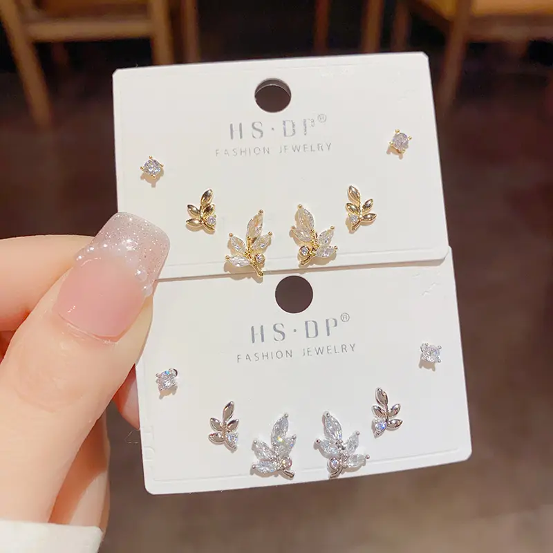 Bộ Đinh Tán Lúa Mì Zircon Đơn Giản, Hàn Quốc, 1 Bộ / 3 Đôi, Giá Cả Phải Chăng, Sang Trọng Và Tinh Tế, Bông Tai Cá Tính Thanh Lịch, Dành Cho Nữ
