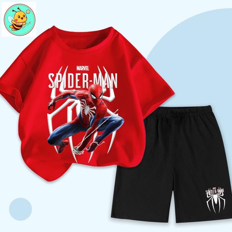 Bộ quần áo MARVEL SPIDER MAN cotton cho bé trai 10-30kg Vải Cotton Thun Baby Tee
