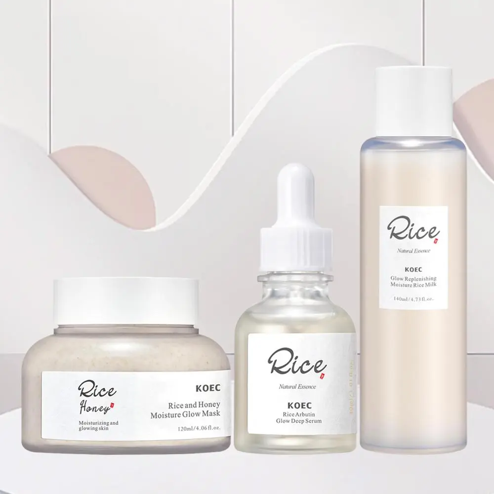 Rice Extract Skin Care Kit, 3 Counts/set Moisturizing Facial Mask & Essence & Serum, Hydrating Skin Care Kit for Women & Men