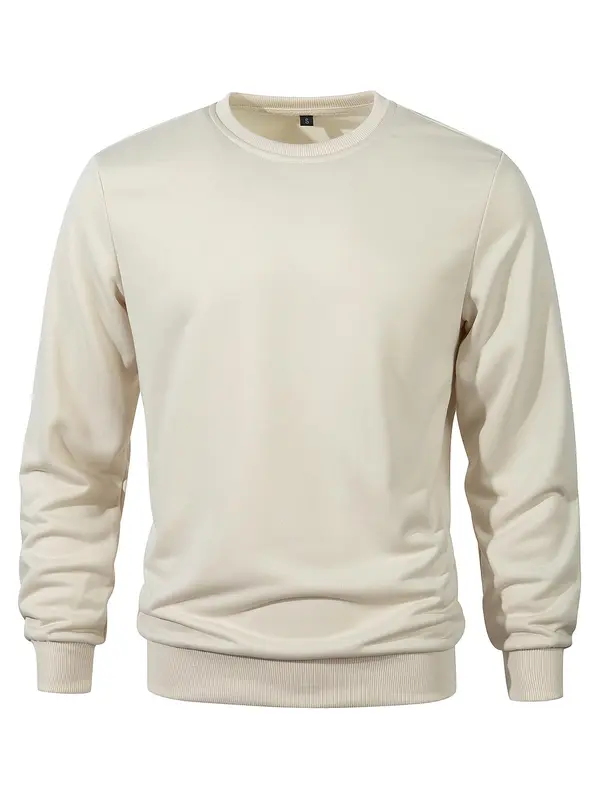 Men's Solid Round Neck Sweatshirt, Regular Fit Casual Long Sleeve Pullover for Spring & Fall, Men's Top for Daily Wear 4