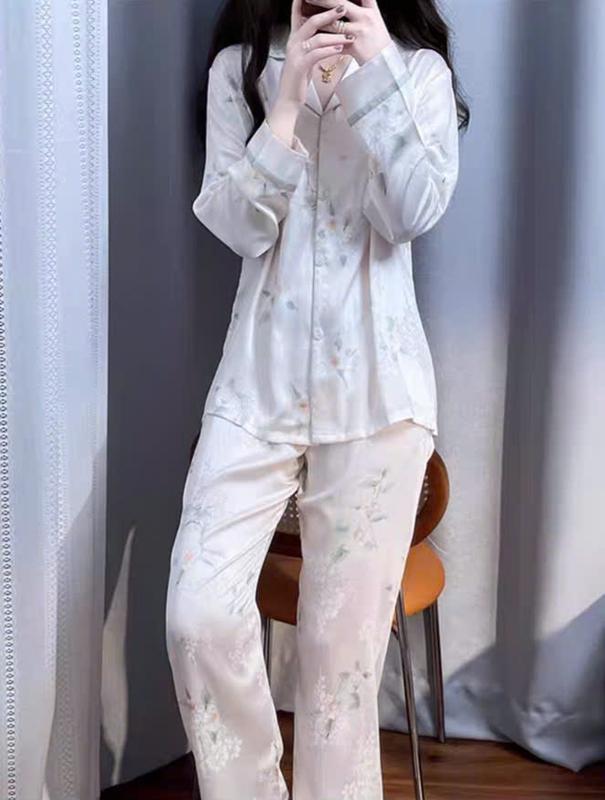 Đồ Bộ Nữ Pijama Bộ Lụa latin Tay Dài cổ sơ mi hàng loại cao cấp T10 5