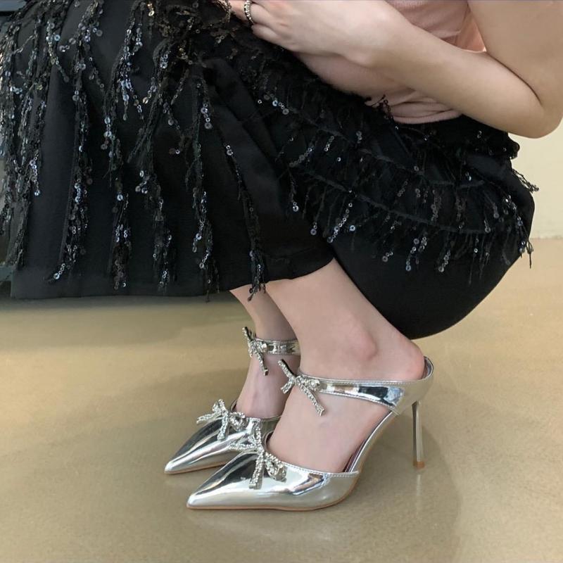  Giày cao gót Hậu Chìm phối NƠ ĐÁ XINH  dành cho nàng đây ạ,gót cao 7cm,9cm nha. Shoes Nữ DéP Cao Su Sandal 