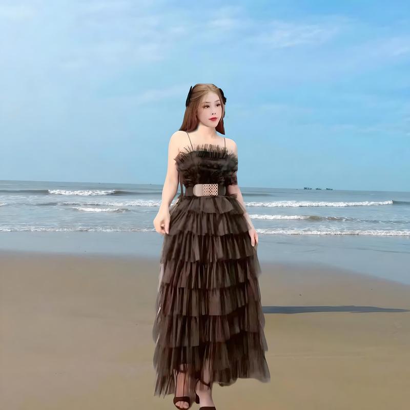 Đầm tầng lưới 2 dây có mút sang chảnh - Thời Trang TIX đơn nữ váy trắng kem voan trắng Nhung Women Voi Dress Màu Trắng promdress katie 4