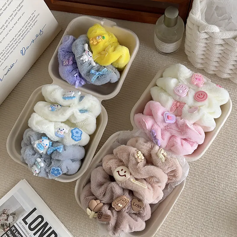 Scrunchie Nhồi Bông Hoạt Hình, Hàng Mới Về, Dành Cho Bé Gái, Dây Buộc Tóc Dễ Thương, Có Nơ, Dây Cao Su, Phụ Kiện Tóc