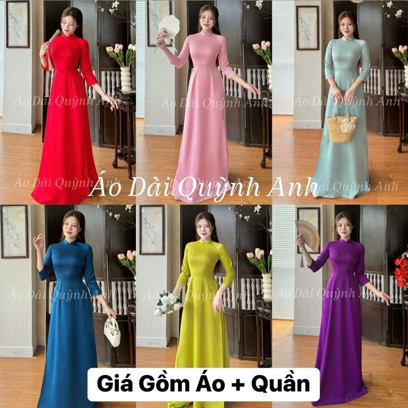 Bộ áo dài trơn, vải lụa Tây Thi, dáng truyền thống tà A, 6 màu phổ thông, cổ 2p đầu tròn tay lỡ.