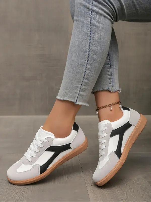 Women's Fashionable Patchwork Design Lace Up Low Top Sneakers, Casual Comfortable Sports Shoes for Daily Wear, Female All-match Round Toe Shoes for Daily Wear 6
