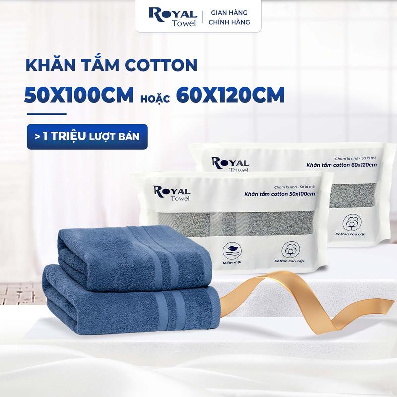 Khăn tắm Royal với kích thước 50x100cm hoặc 60x120cm dùng cho Spa, Khách sạn, nhà tắm không đổ lông, thấm hút tốt, không phai màu