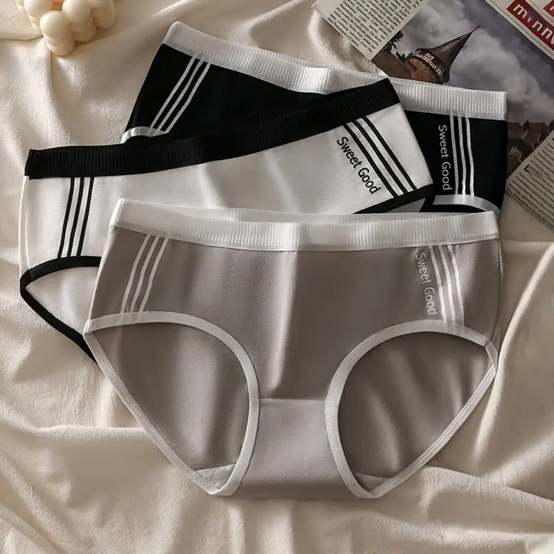 2025 Women Lingerie Triangle Underwear Minimalist Basic Elastic Antibacterial Skin Friendly Comfortable Breathable Girl's Underpant Japanese Sports Print Style Plus Size Mid Waist Cotton Panty