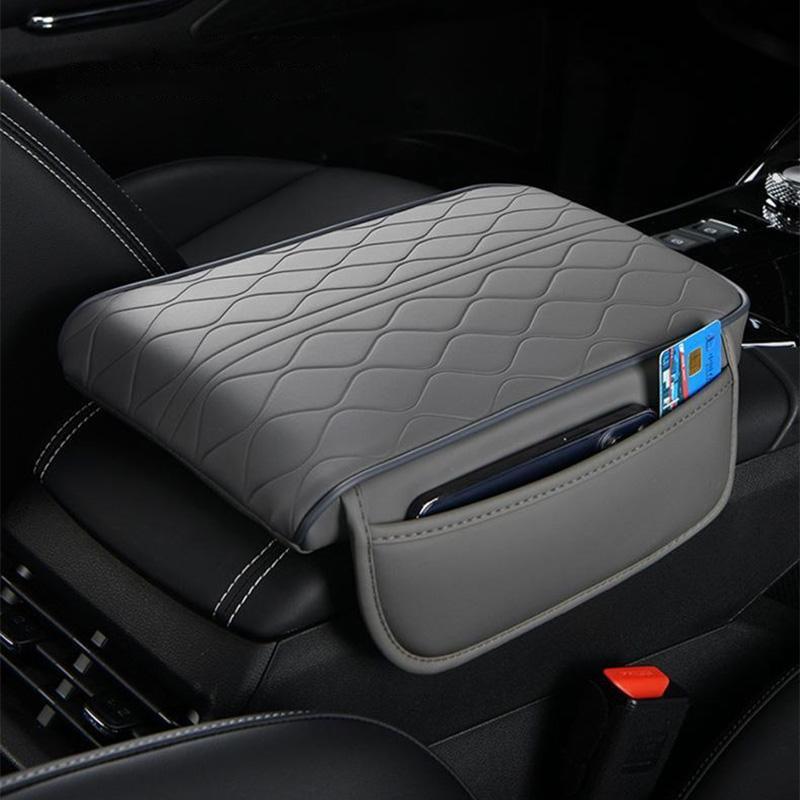 Product Introduction of Car Armrest Box Cushion with Side Storage Bag, Multi-functional Heightening Cushion with Storage Pocket, Embossed Water Ripple Design Cushion 5