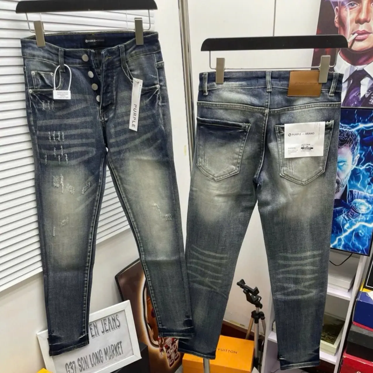 Quần Jean Bò Xanh Puple xước cào co giãn siêu đẹp hot trend 2024