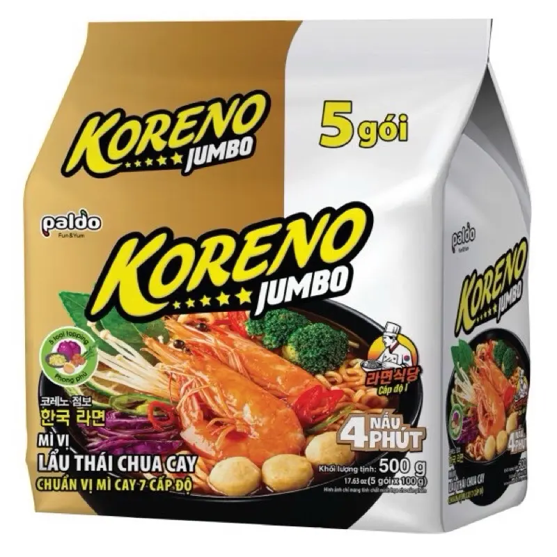 (BÁN CHẠY) MÌ JUMBO LẨU THÁI 5 GÓI*100G, mì cay 7 cấp độ hương vị lẩu thái Vị Chua
