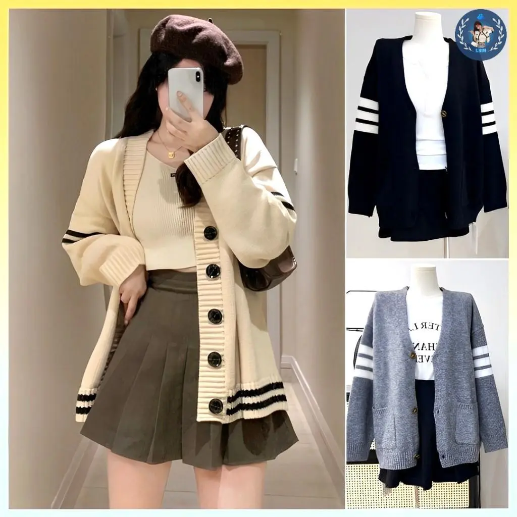 💥[A208] Áo khoác ngoài QC Cardigan len nữ THU ĐÔNG SỌC TAY hàng dệt kim phom dài tay rộng dày đi Đà Lạt cực xịn - L2M (Top Áo tingoan sweater Women ) 【 hoa hồng 】