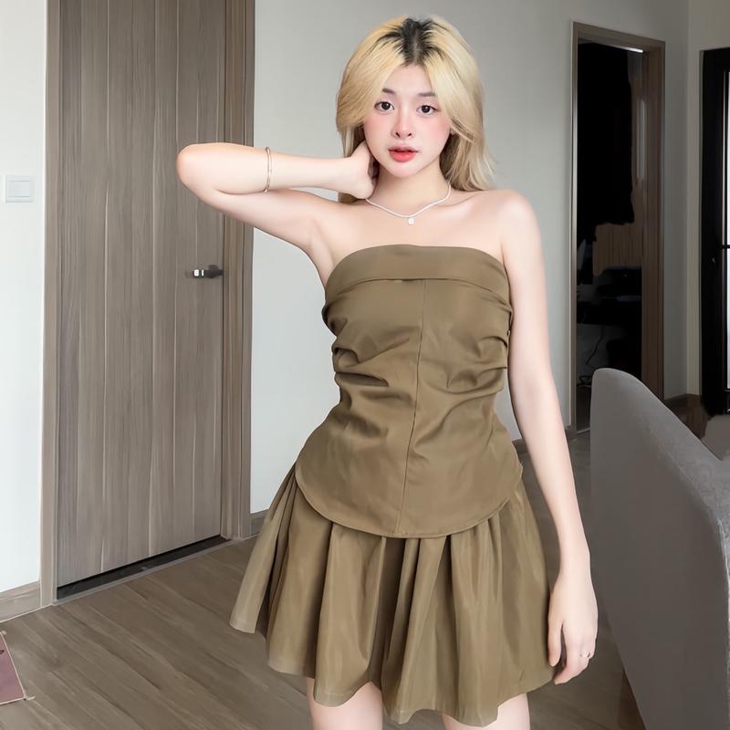 Set bộ áo quây chân vây xoè bồng set áo chân váy xoè