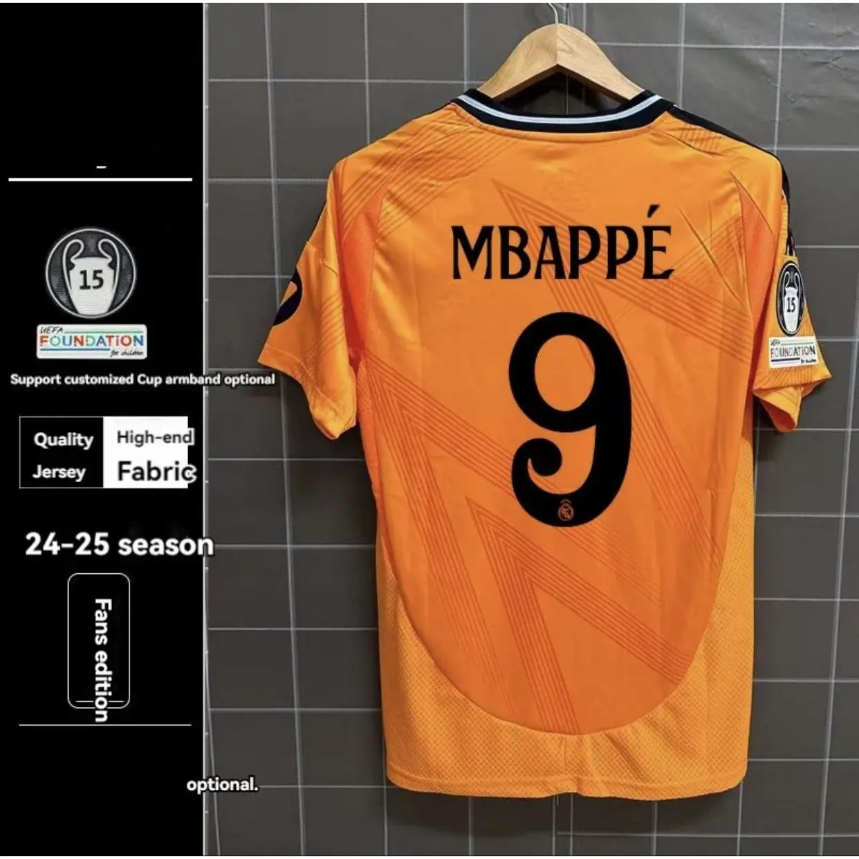 Soccer jersey/Fan version/24-25 away shortsleeved/Madrid jersey/# 9 Mbappe