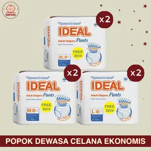 [PAKET 2 BALL] IDEAL Popok Dewasa Tipe Celana Anti Bakteri size M L XL 10 (8+2) Pcs