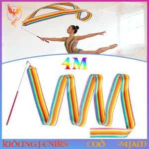 4m Pita Senam Tari Lengkap Dengan Tongkat Pelangi Pertunjukan Seni Olahraga Anak Serta Profesional