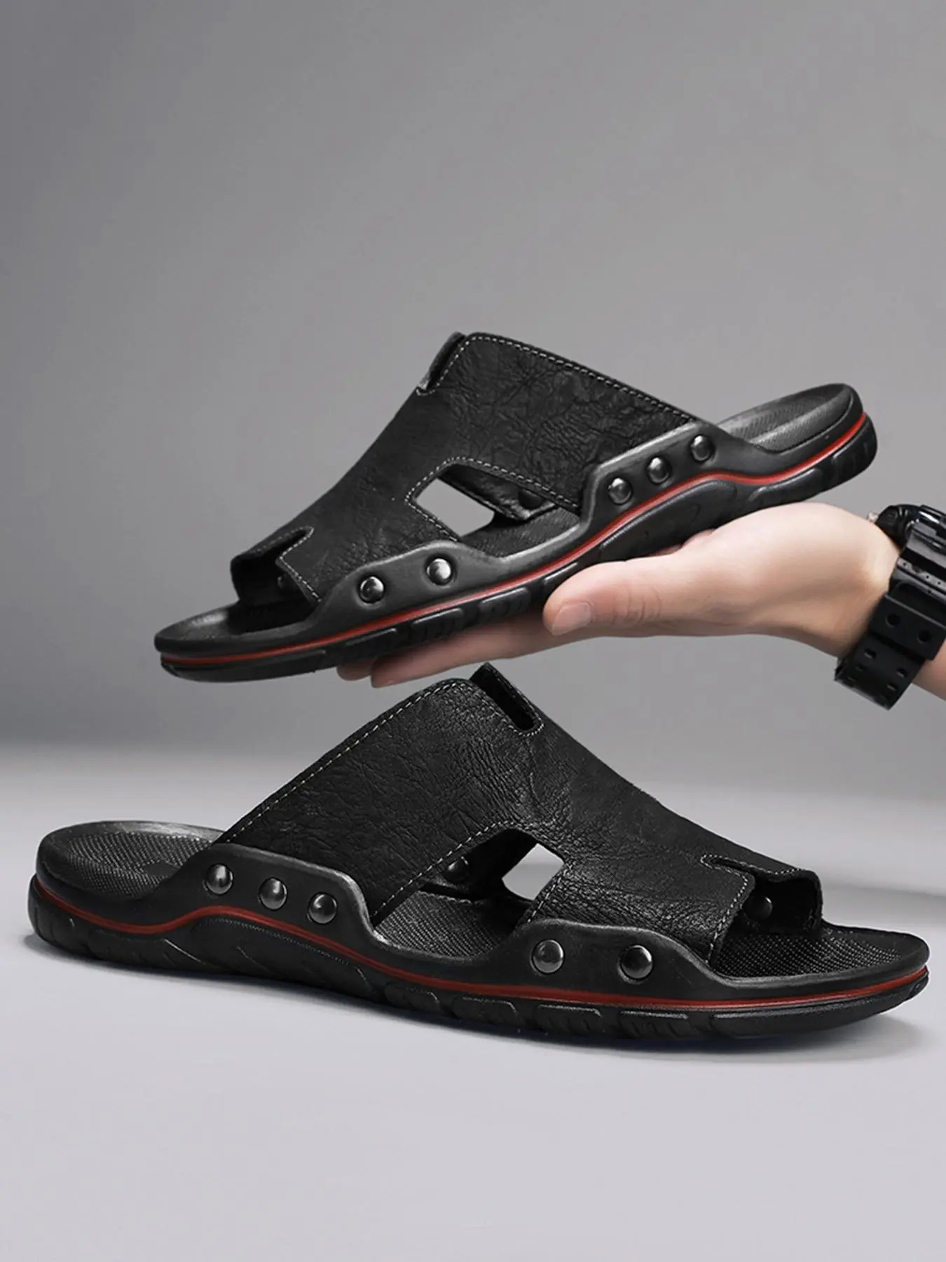 Men's Solid Color Cut Out Slides Sandals, Fashionable Soft Comfortable Non-slip Sandals for Summer, Male All-match Open Toe Sandals for Daily Wear